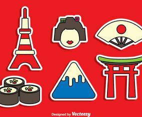 Japanese Sticker Vector Set
