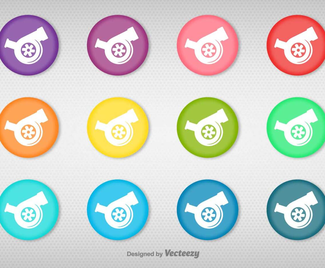 Vector Set Of Colorful Buttons With Turbocharger Icon