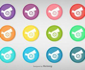 Vector Set Of Colorful Buttons With Turbocharger Icon