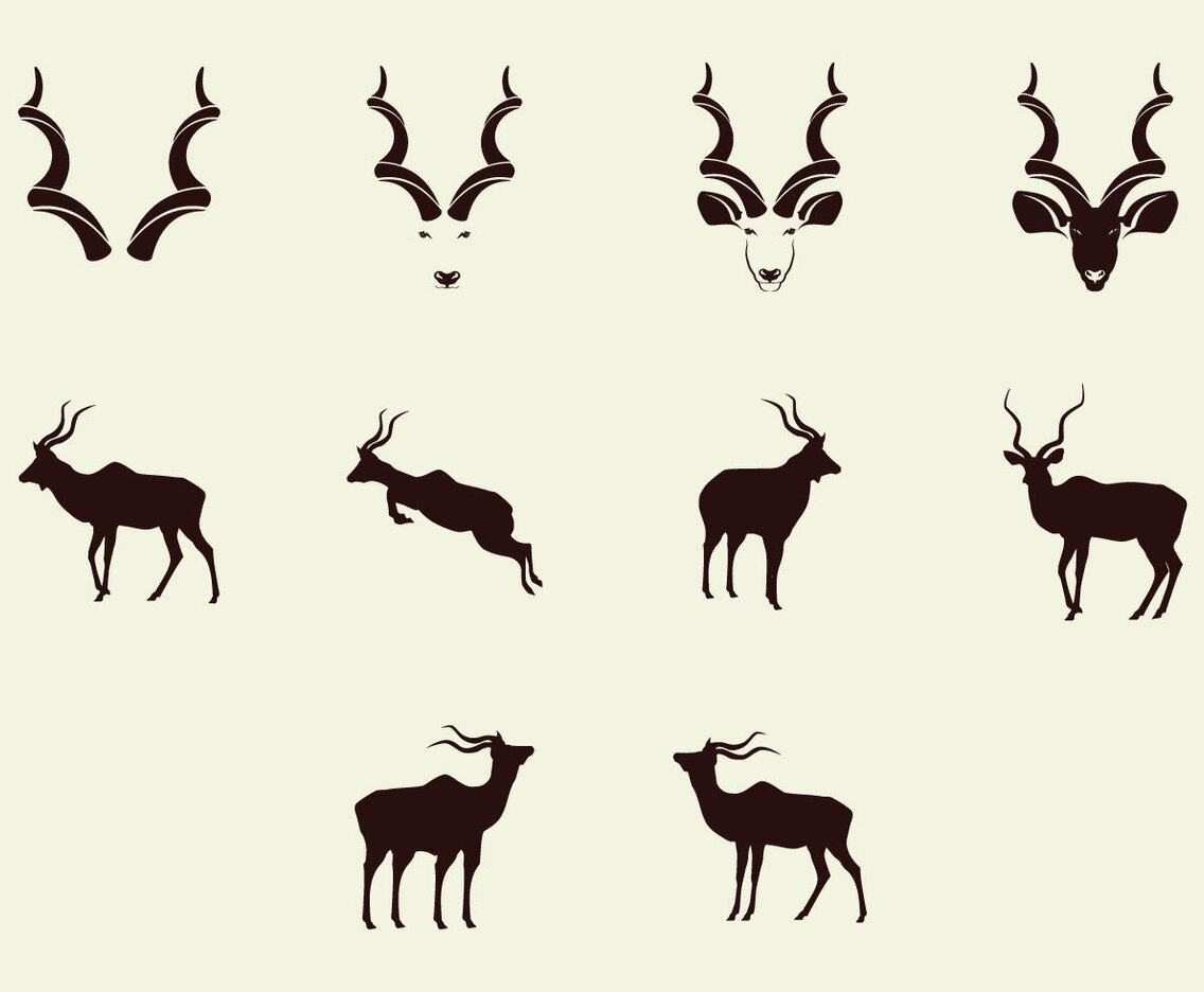 Kudu Silhouette Icon Set