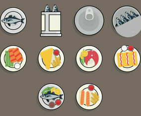 Fish Fry Food Icon Set