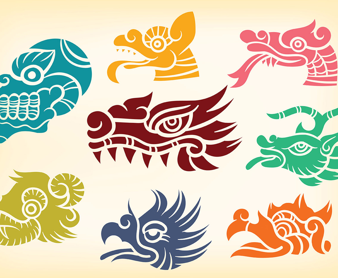 Decorative Quetzalcoatl Icons Vector