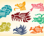 Decorative Quetzalcoatl Icons Vector