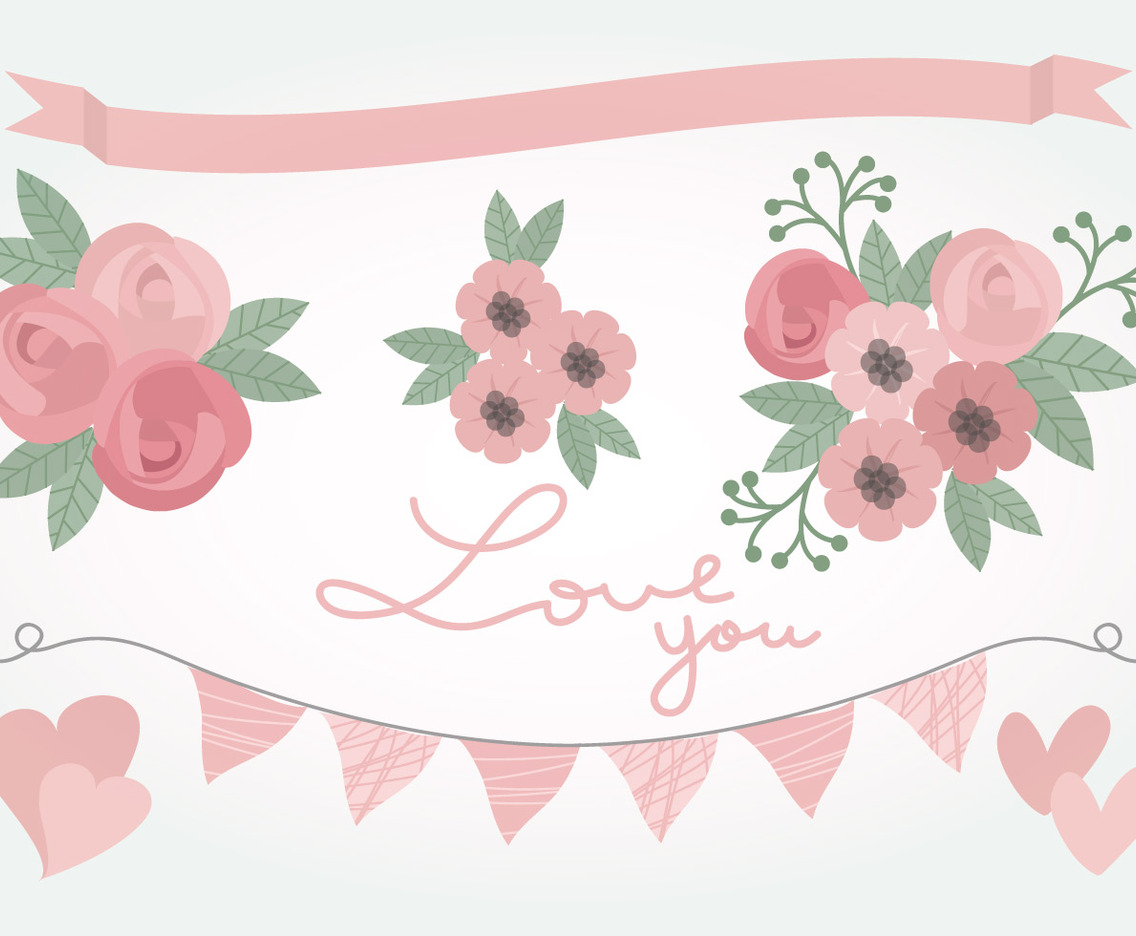 Vector Pink Love Floral Elements