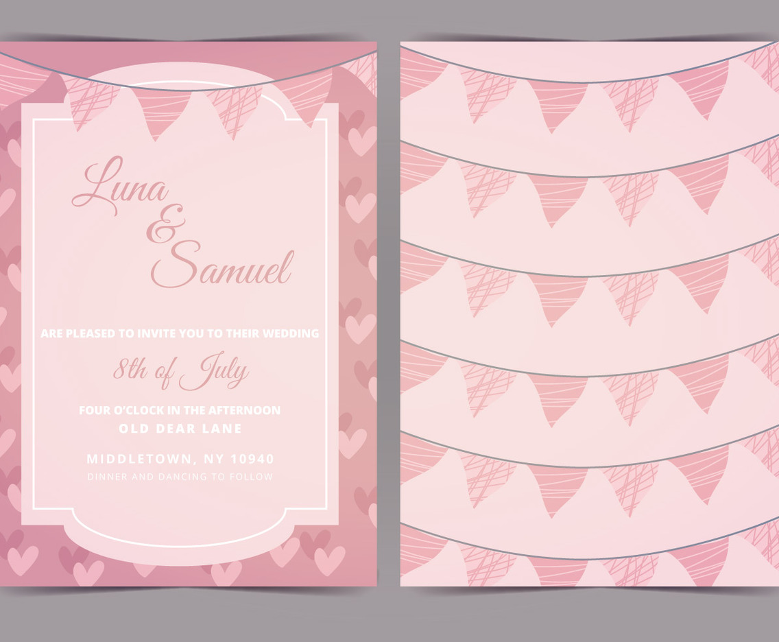 Pink Bunting Vector Wedding Invite