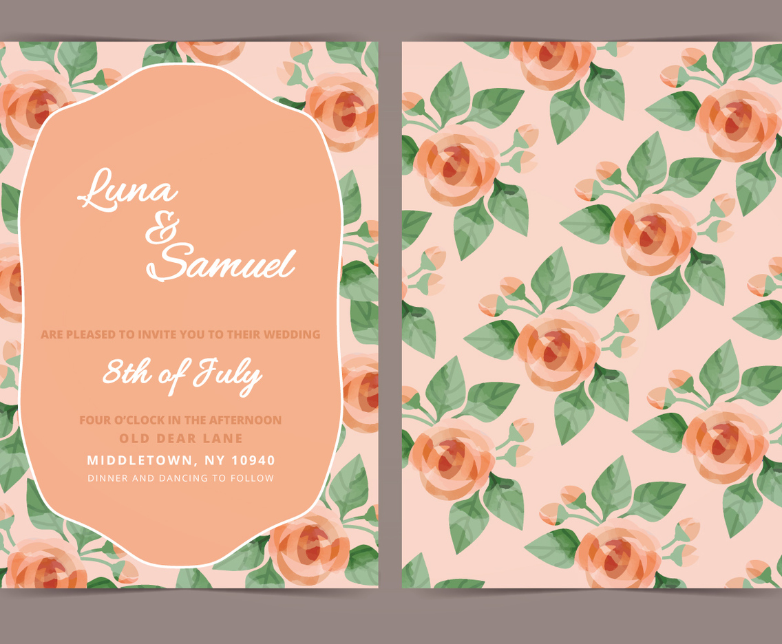 Vector Orange Rose Wedding Invite