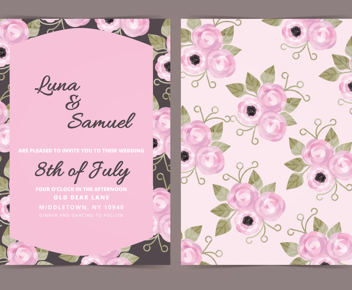 Vector Dark Floral Wedding Invite