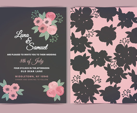Vector Pink Gray Flower Wedding Invite