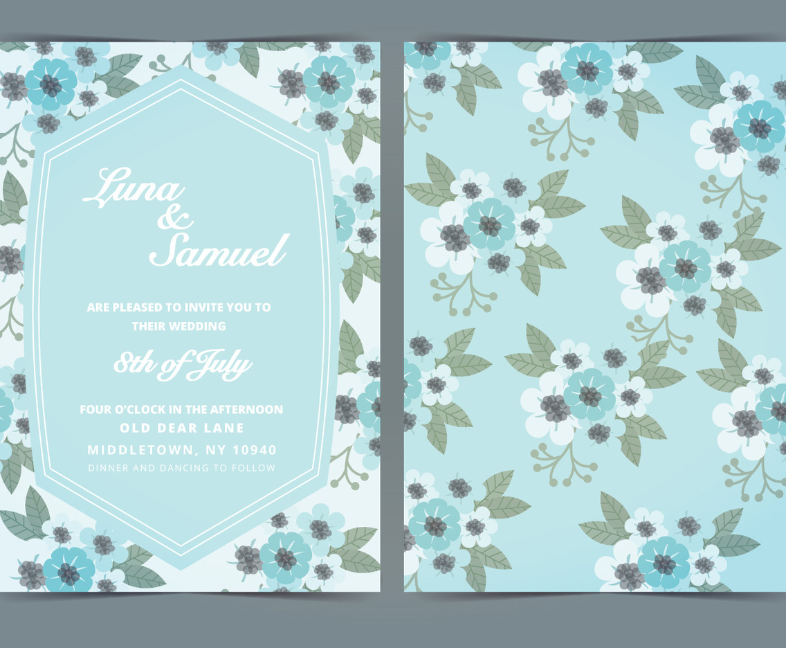 Vector Sky Blue Floral Wedding Invite