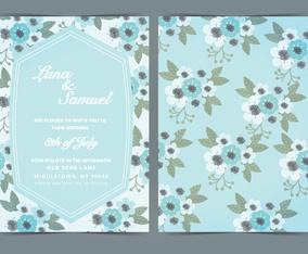 Vector Sky Blue Floral Wedding Invite