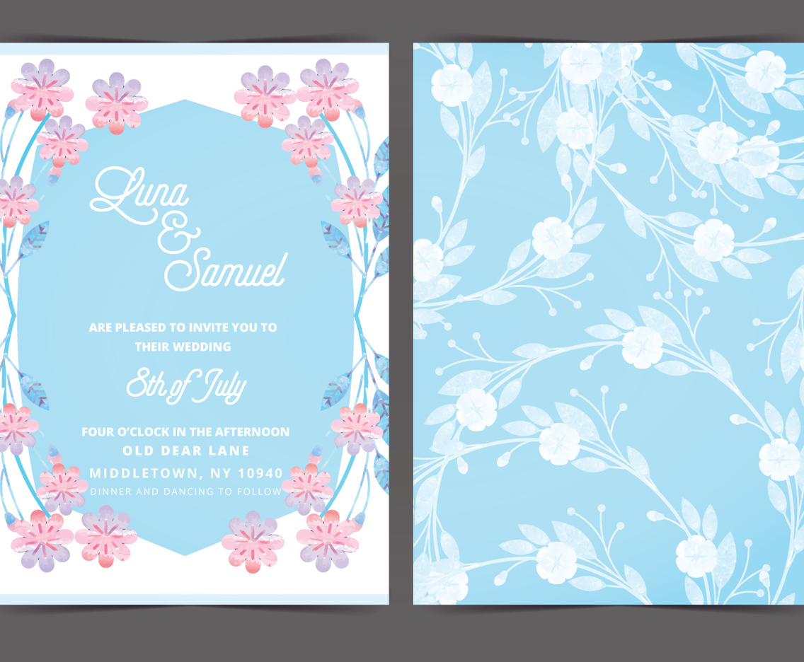 Pink and Blue Vector Wedding Invite