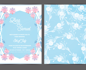 Pink and Blue Vector Wedding Invite