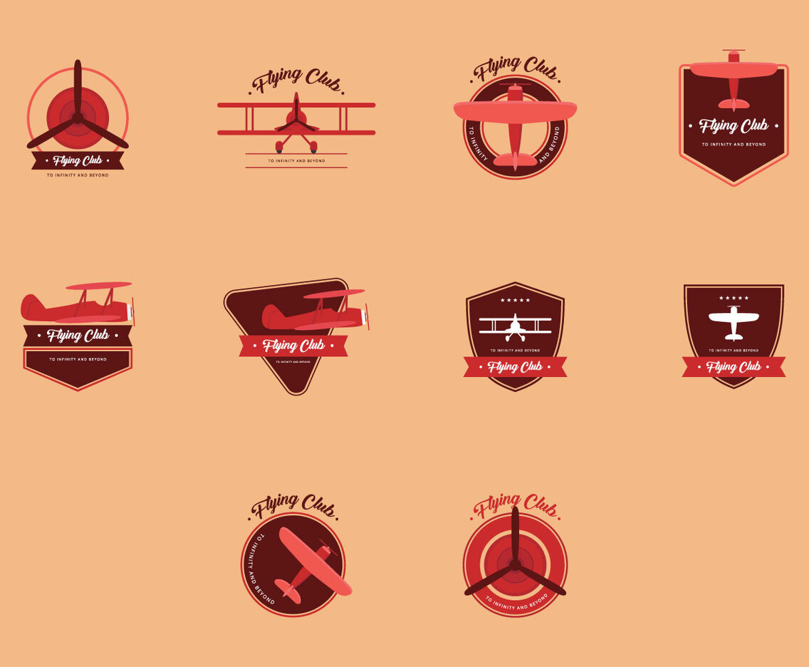 Biplane Vintage Logo Set