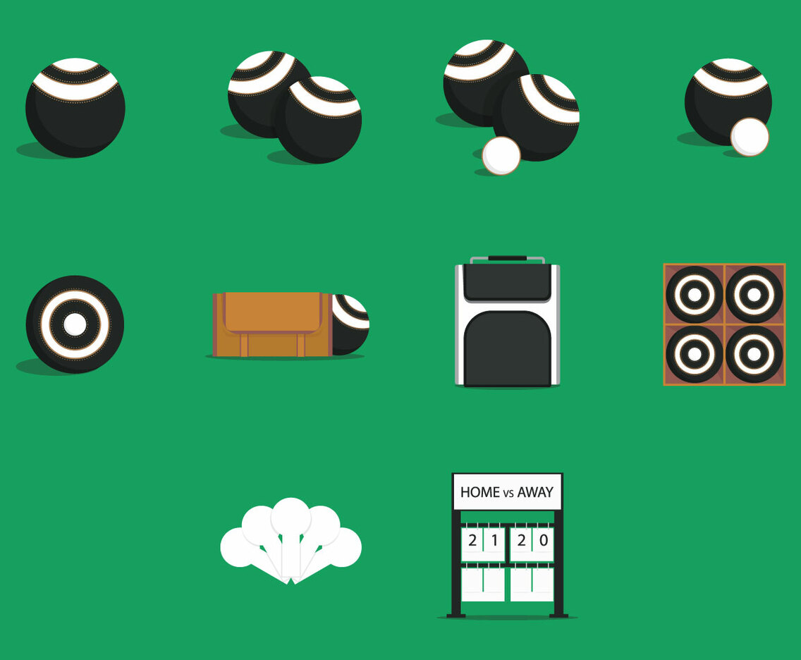 Lawn Bowls Equipment Icon Set