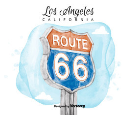 Free Route 66 Sign Watercolor Vector