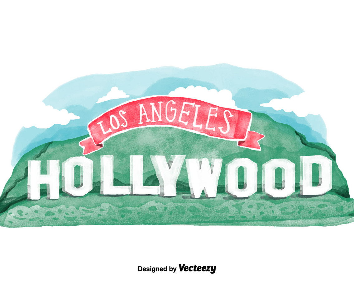 Free Hollywood Sign Watercolor Vector