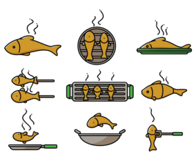 Fish Fry Icons Vector