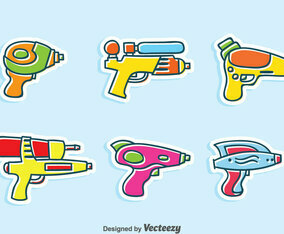 Wter Gun Cartoon Vector Set