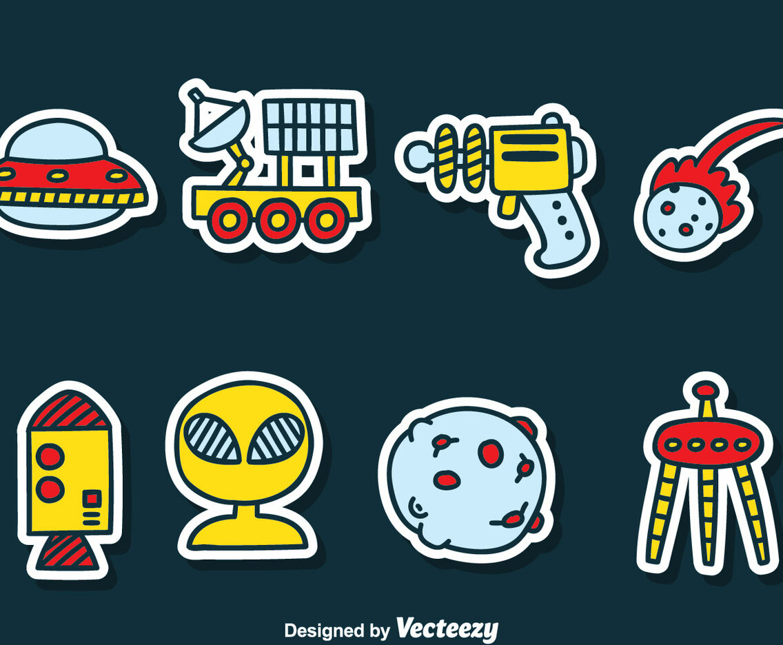 Cartoon Space Sticker Vector Set