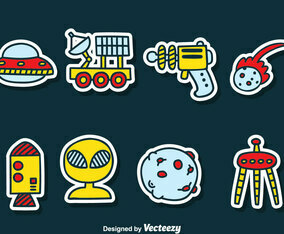 Cartoon Space Sticker Vector Set
