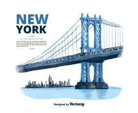 New York Manhattan Bridge Watercolor Vector