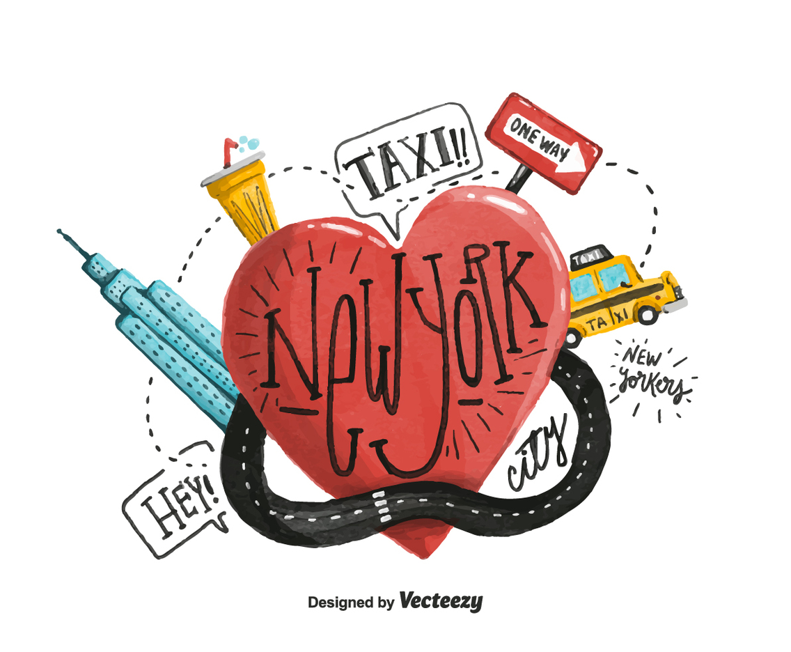 New York Heart Watercolor Vector