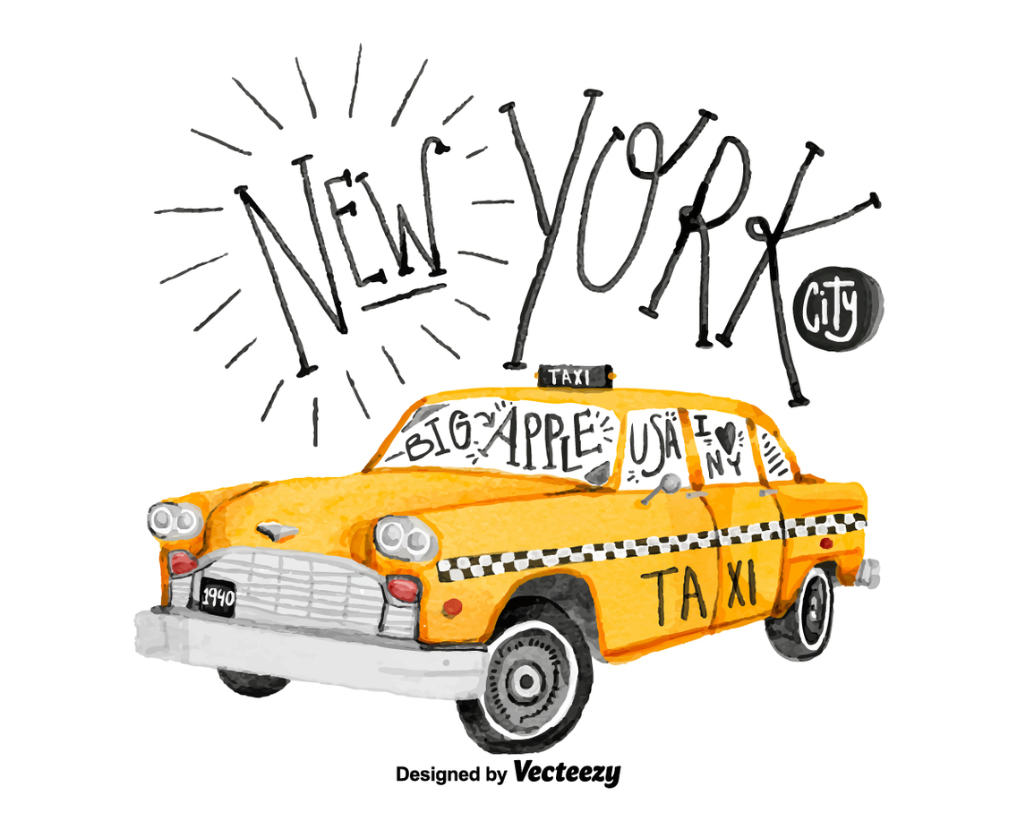 Free New York Taxi Watercolor Vector