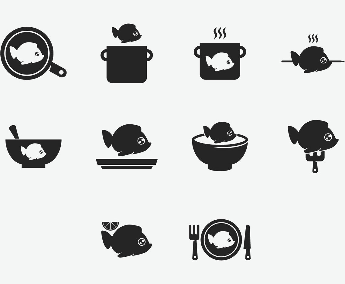 Fish Fry Cook Icon Set