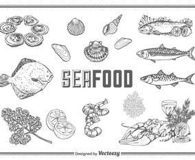 Free Hand Drawn Seafood Vector Set