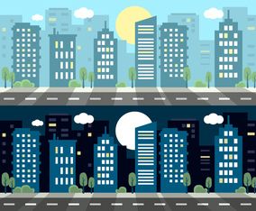 Free Flat Night and Day City Vector
