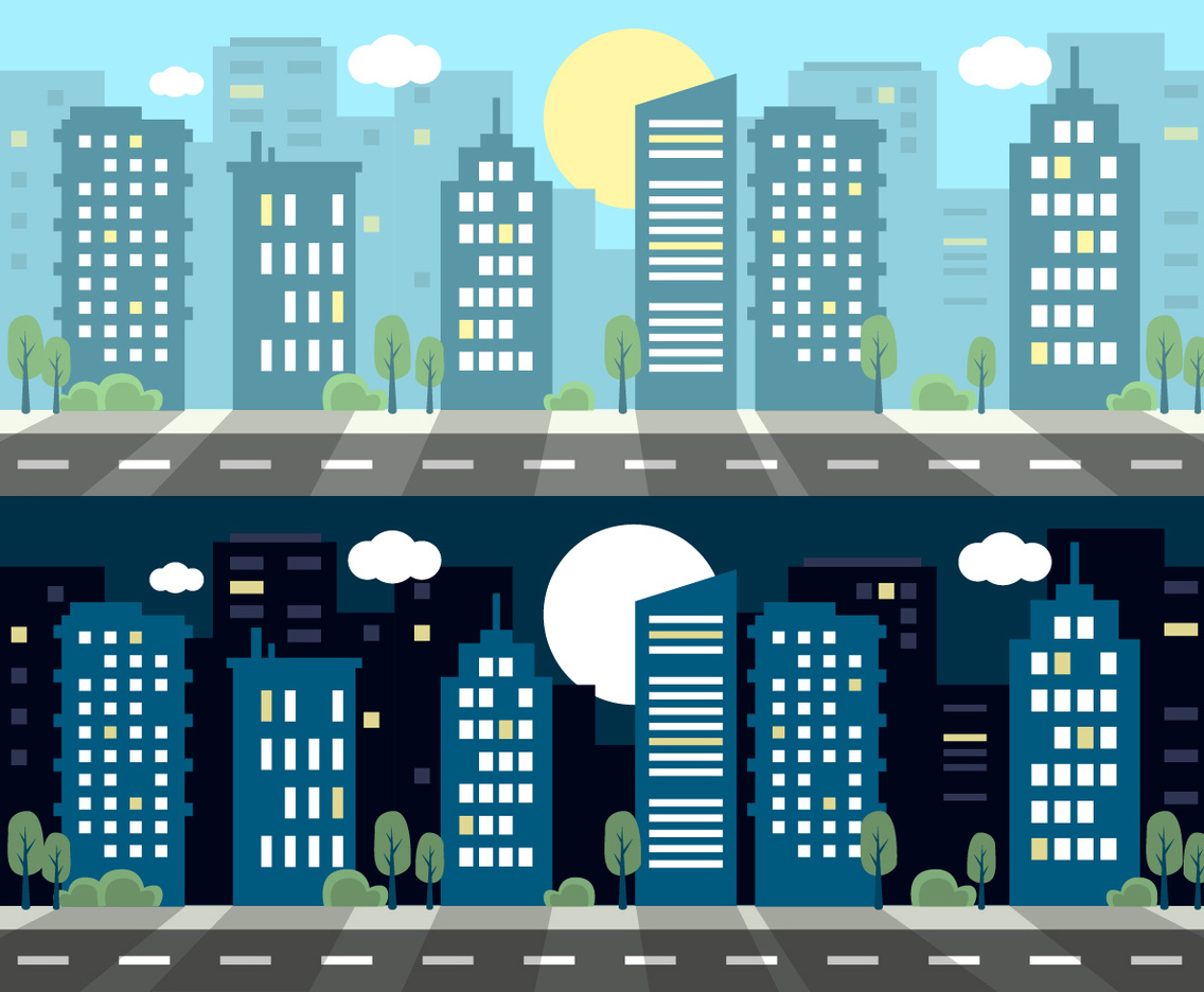 Free Flat Night and Day City Vector