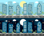 Free Flat Night and Day City Vector