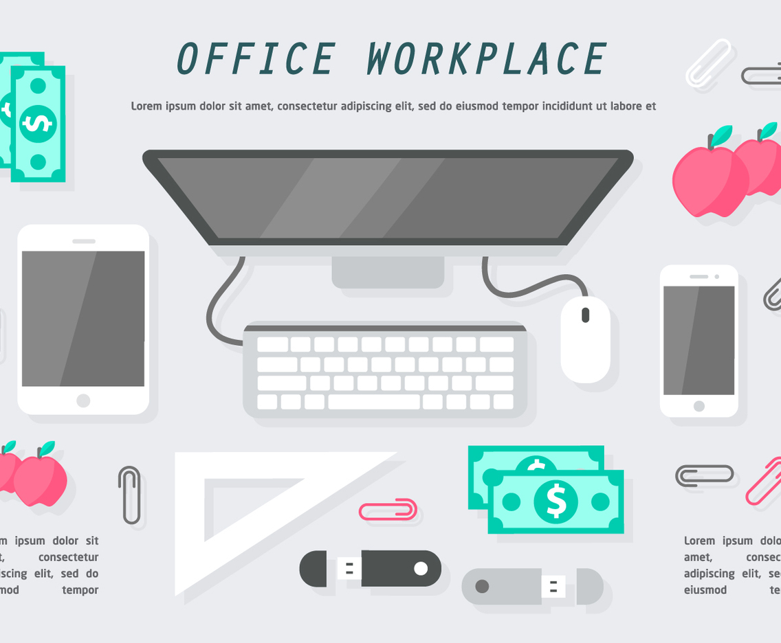 Free Flat Office Workplace Vector Illustration