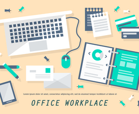 Free Flat Office Workplace Vector Illustration