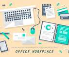 Free Flat Office Workplace Vector Illustration