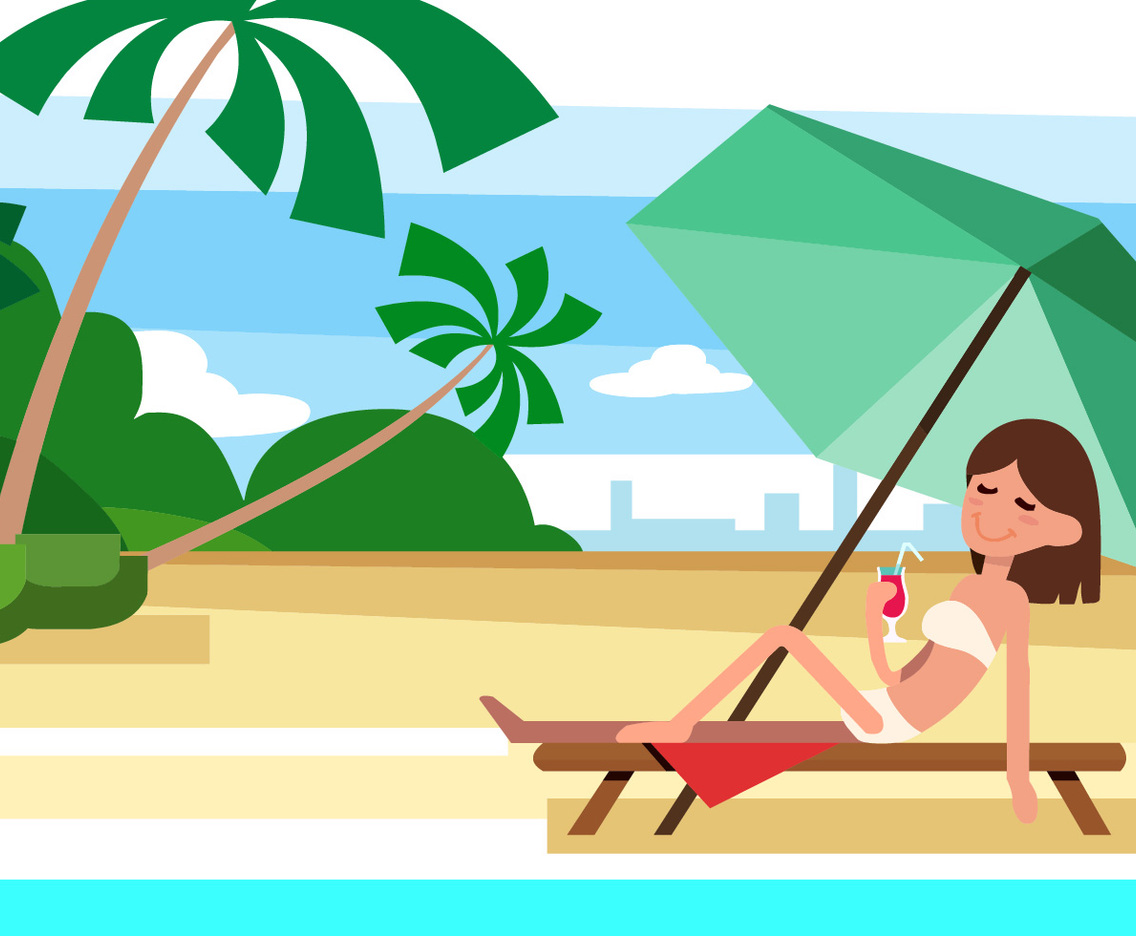 Free Summer Beach Vector Illustration With Character