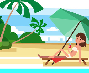 Free Summer Beach Vector Illustration With Character