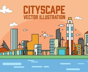 Free Peach Linear City Vector Illustration