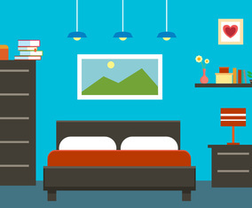 Free Flat Bedroom Interior Vector Illustration