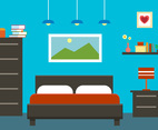 Free Flat Bedroom Interior Vector Illustration