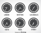 Time Zone Grey Clock Vector Set
