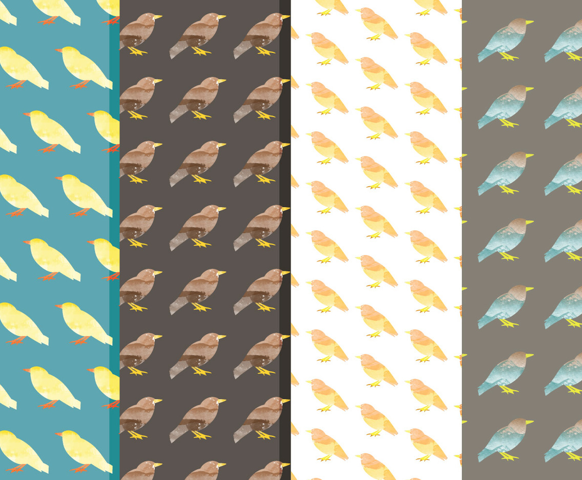 Vector Watercolor Bird Patterns