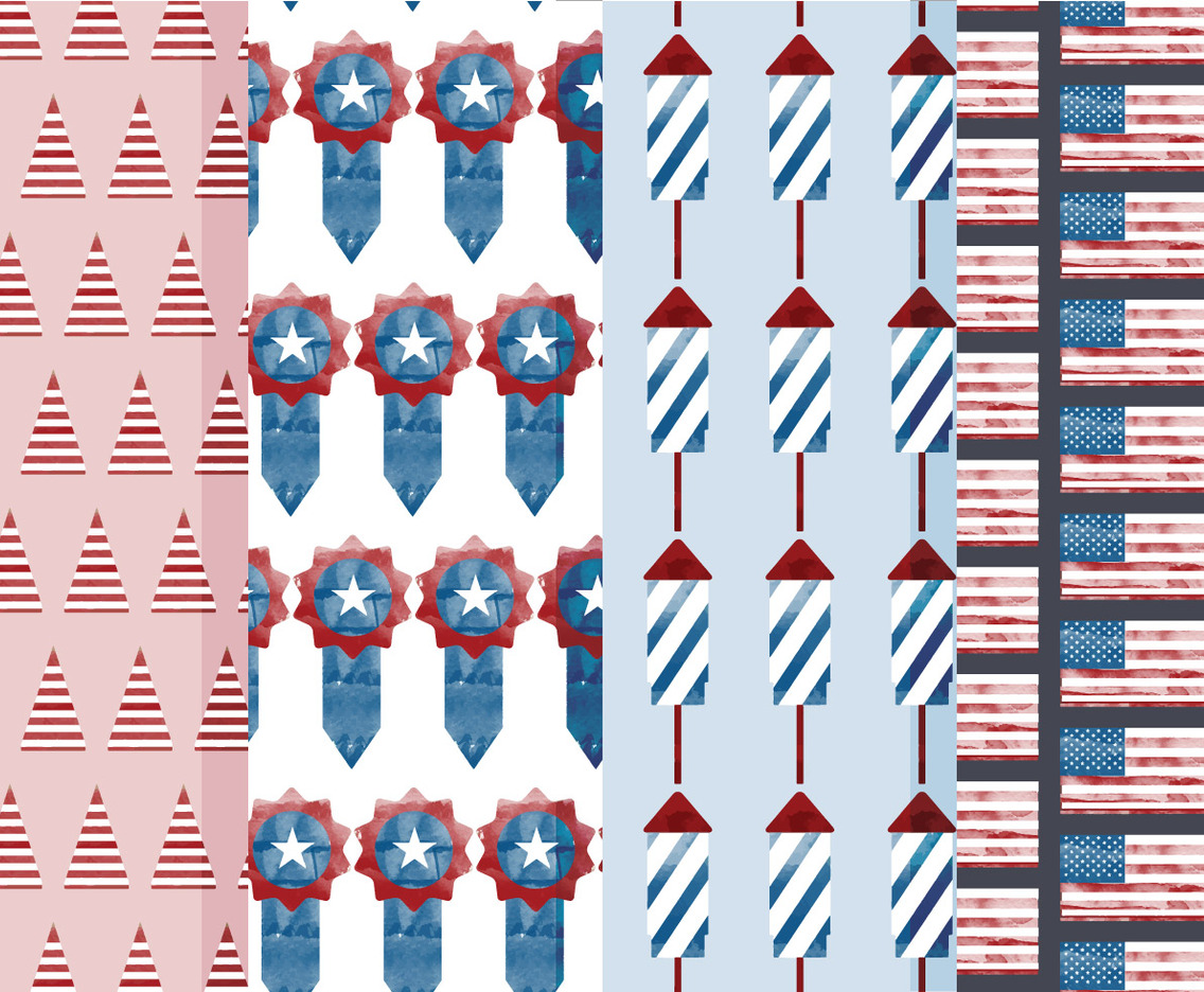 Watercolor Vector 4th of July Patterns