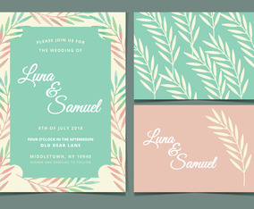 Mint and Peach Vector Wedding Invite