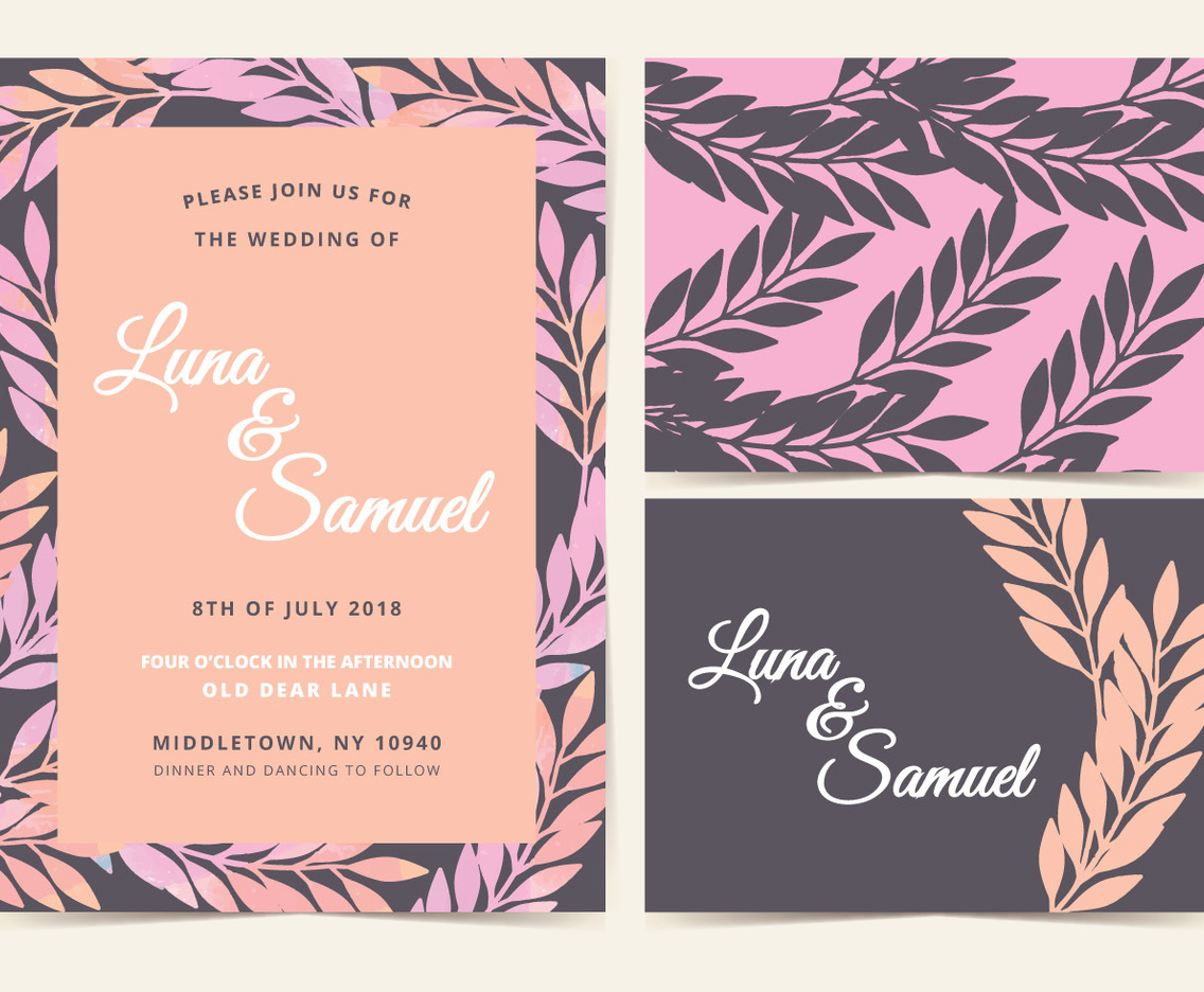 Pink and Brown Branch Vector Wedding Invite