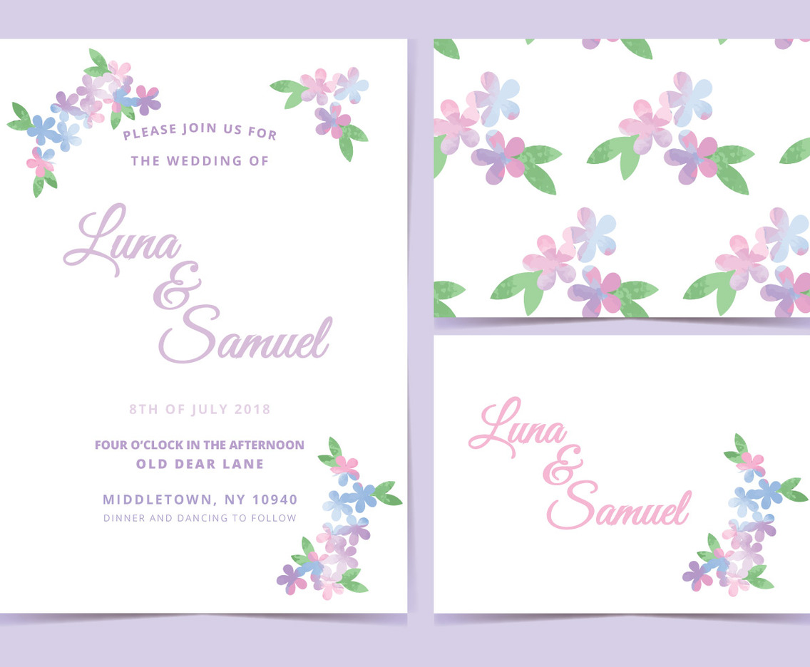 Pink Lilac Vector Wedding Invite