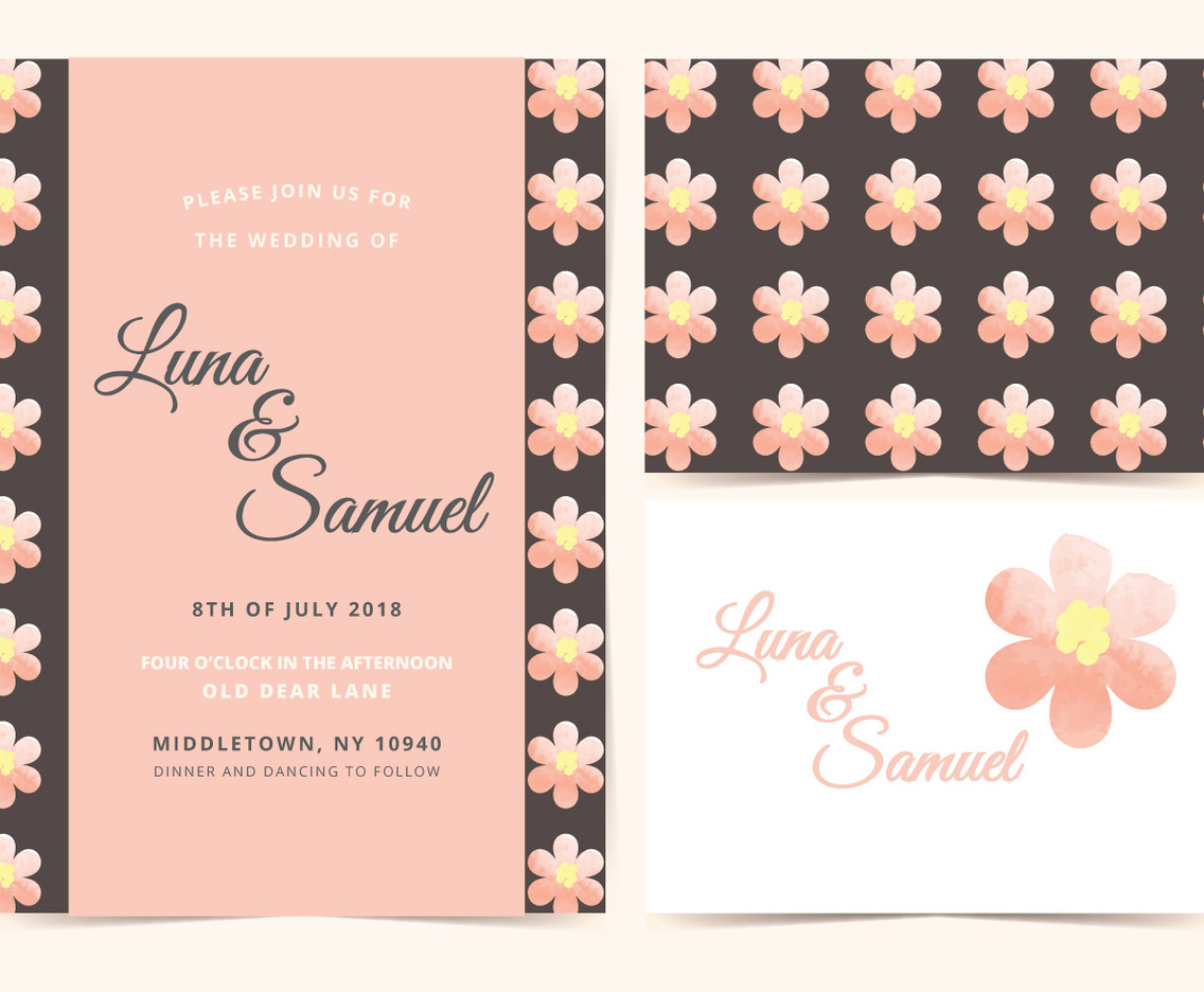 Pink Flower Vector Wedding Invite