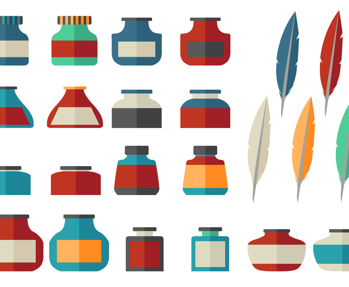Ink Pot Flat icon vector set