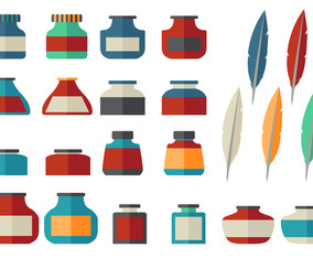 Ink Pot Flat icon vector set