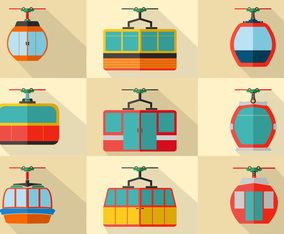 Cable Car Flat Stock Vector Set